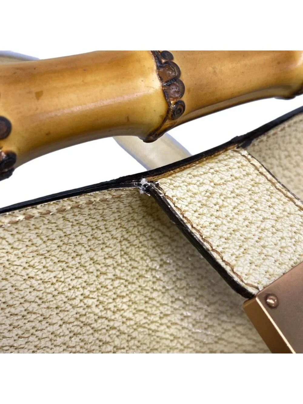 Gucci Shoulder Bag Bamboo Beige Ivory Leather